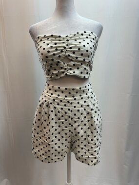 Monteau Los Angeles Crm/Blk Polka Dot 2 piece Shorts Set M